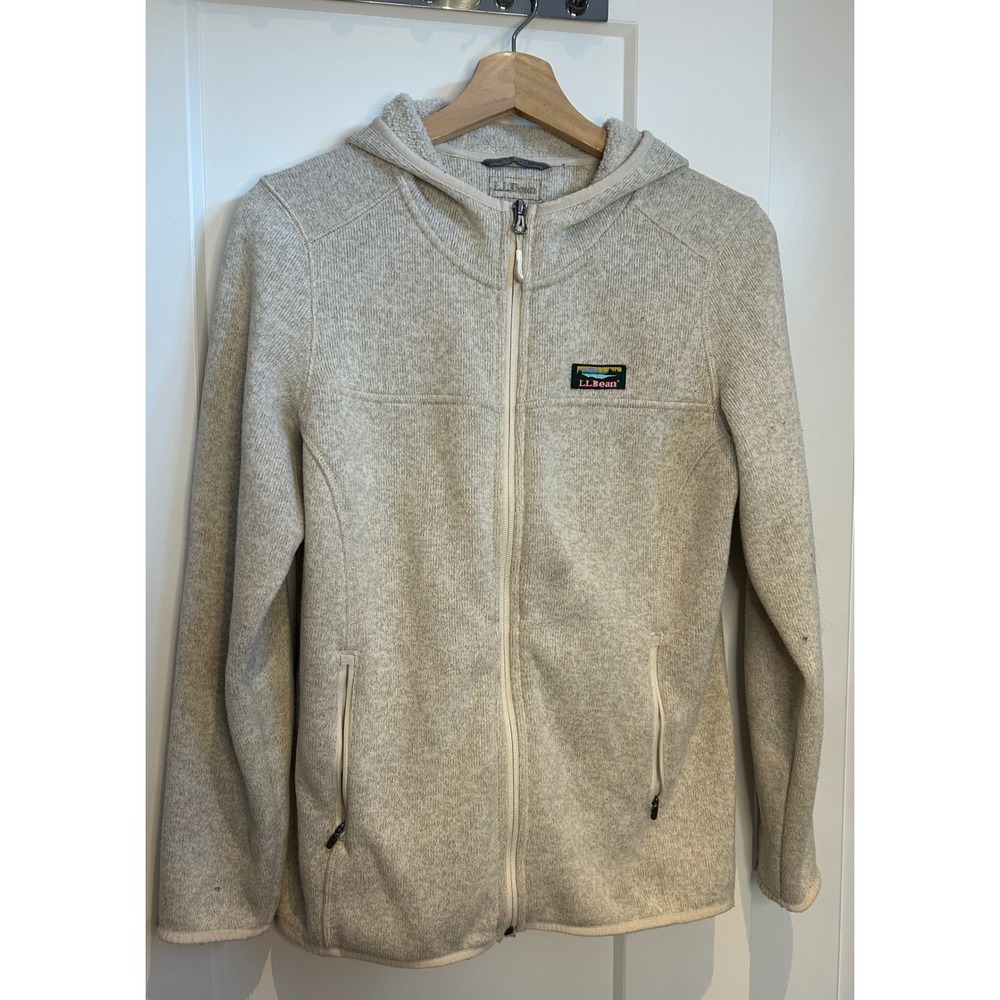 LL Bean Sweater Fleece‎ Hoodie Oatmeal Heather Full Zip Jacket 506406 Womens S